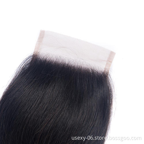 Usexy 10A Grade Cuticle Aligned Hair Weave Virgin Hair Silk Base Closure Raw Indian Hair Straight Lace Closure